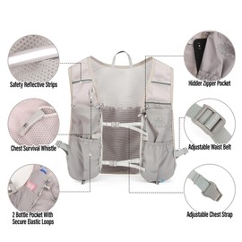 Sahunfri Running Vest Backpack, Lightweight Breathable Hydration Vest with Reflective Strips, Multi-Functional Adjustable Running Vests Womens Men for Outdoor Running Hiking Cycling (Grey)
