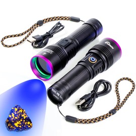 2 Pack UV01 365nm UV Flashlight Black Light, USB Rechargeable High Power Blacklight Flashlight, Professional 4 Core LED UV Light for Pet Urine Detection, Resin Curing, Leak Detection, Rock Hunting