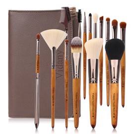 Juego de Brochas de Maquillaje 15 Piezas de Brochas de Maquillaje de Madera de Nogal Con Bolsa de Botones de Cuero, Brochas de Maquillaje...          