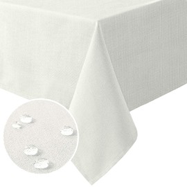 H.VERSAILTEX Linen Textured Table Cloths Rectangle 60 x 84 Inch Premium Solid Tablecloth Spill-Proof Waterproof Table Cover for Dining Buffet Feature Extra Soft and Thick Fabric Wrinkle Free, Ivory