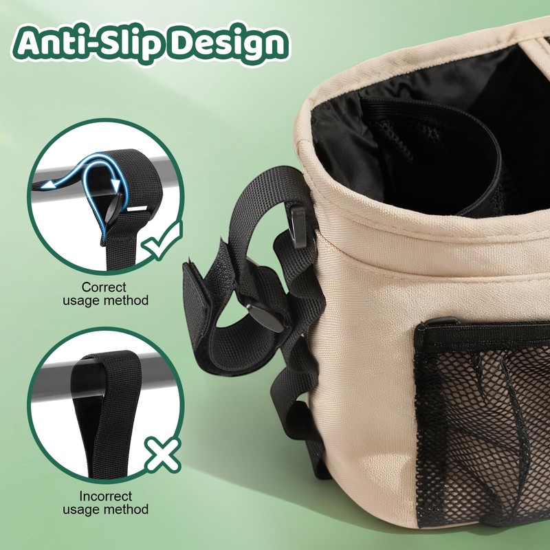 Universal Stroller Organizer with Cup Holder: Non Slip Strap Stroller