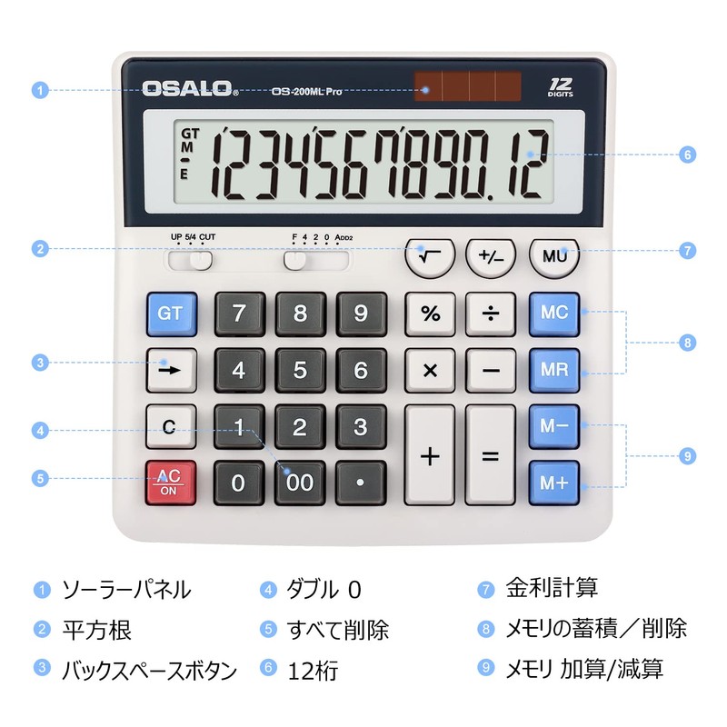 Tabletop Calculator, 12-Digit Large LCD Calculator, Large Letters, Large Buttons,