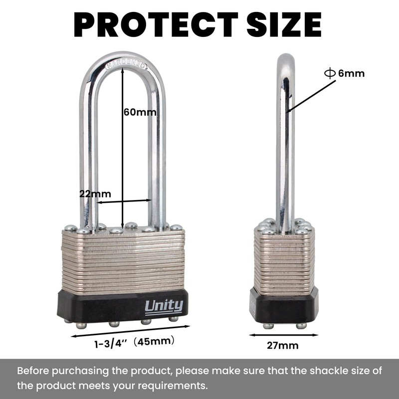 Same keyed Laminated Steel Padlock 1-3/4"(45mm) Long Shackle, High Security,