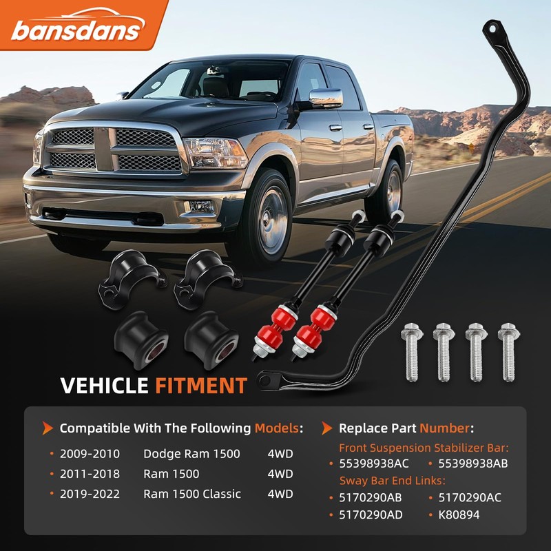bansdans 55398938AC Front Stabilizer Bar Kit And K80894 Sway Bar