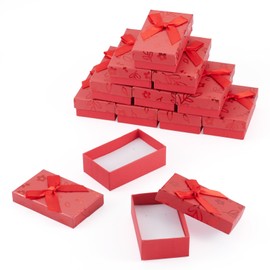Craftdady 12Pcs Red Cardboard Jewelry Paper Boxes 3.15 x 1.97 Inches Necklace Earring Ring Boxes Cute Jewelry Packing Boxes Small Present Boxes With Lids Bowknot for Valentines Day Jewelry Display