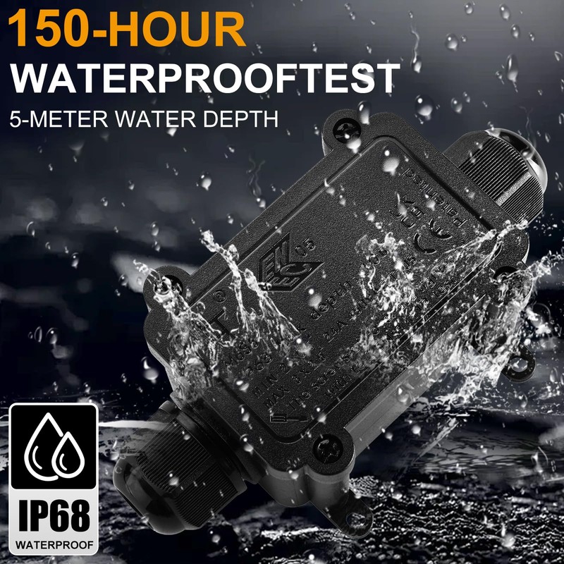 Tynoscco IP68 Waterproof Junction Box Outdoor Small 2Way Electrical Junction