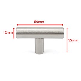 JZK 12 PCS Silver 5cm Small T Shape Kitchen Cupboard Door Handles with Screws, Brushed Stainless Steel Cabinet pulls, Hollow Single Hole knob for Wardrobe Doors and Drawers