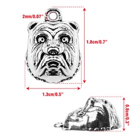 120 Pcs Bull Dog Charms for Jewelry Bracelet Making, 2mm Hole Antique Silver Tone English Bulldog European Pitbull Puppy Pug Pet Head Spacer Beads for Necklace Pendants DIY Accessories Bulk V3FH3