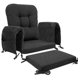 SINOSSO Glider Rocker Cushion Set (5 Pcs), Soft Blended Fabric High-Density Support Foam Seat Cushions with Ties, Fits Rocking Chair/Nursery Glider & Ottoman, Black-Gray