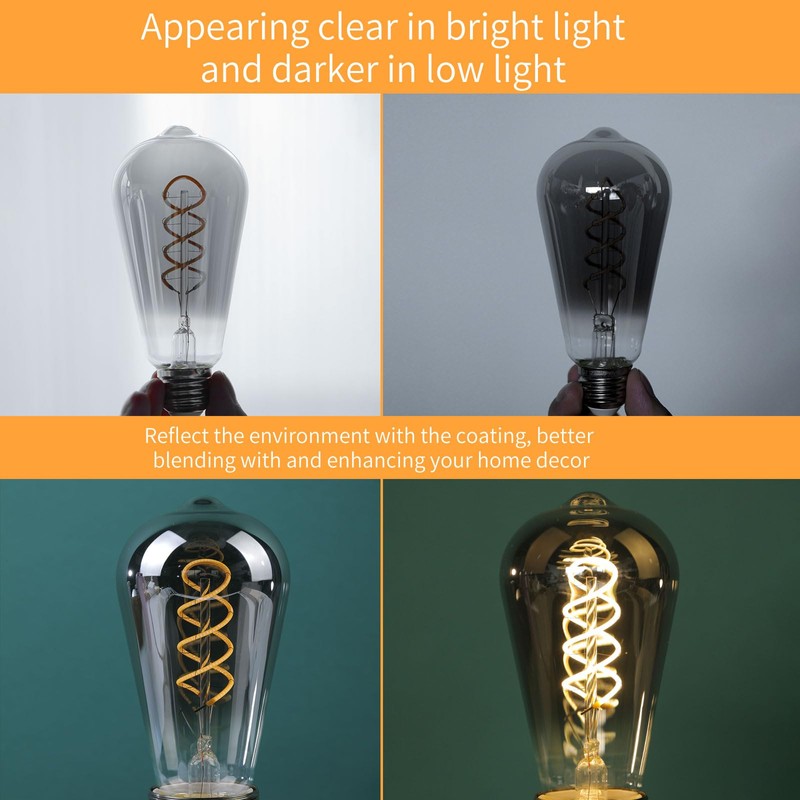 Decoaui E26 ST64 Vintage Edison Light Bulbs, Smoky Grey Coated