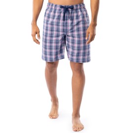 IZOD Men's Relaxed Fit Printed Poplin Drawstring Sleep Shorts, Blue/Pink Plaid, Medium
