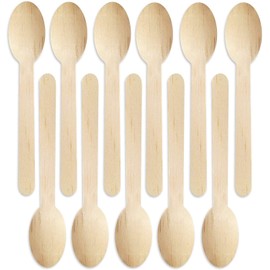 Pack of 100 Disposable Wooden Cutlery Spoons Set 14 cm Biodegradable Eco Friendly 100% Birch Wood-Sturdy, Christmas, Parties, BBQ, Picnic,s Birthdays, Wedding (100)