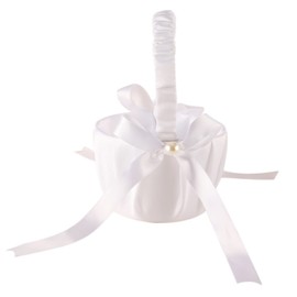 White satin with imitation pearls embellished wedding flower girl basket (suitable for flower girls age: 2-6 years old) (1)