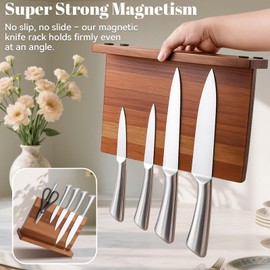 Qoosea Magnetic Knife Block without Knife: Knife Holder with Double-Sided Strong Magnetic, Acacia Wood Material, Universal Holder for Kitchen Cooking Outdoor Picnic Cutlery Storage 12 x 8.5 Inches