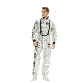 Velcoxplay Men's Astronaut Costume Space Trailer Astronaut Suit Spaceman Jumpsuit Outfit Silver L