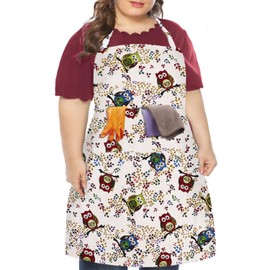 LOLOMLO Oversize Canvas Cotton Apron, Extra Large Aprons with 2 Pockets for Men & Women, Adjustable Neck with Long Strap Tear Resistant Plus Size Cooking, Gardening, Baking Aprons - Owl