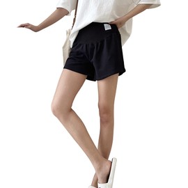 Aimoha Women's Maternity Shorts, Half Pants, Thin, Showpan, Adjuster, Plain, Pajamas, Room Pants, Wide, Black