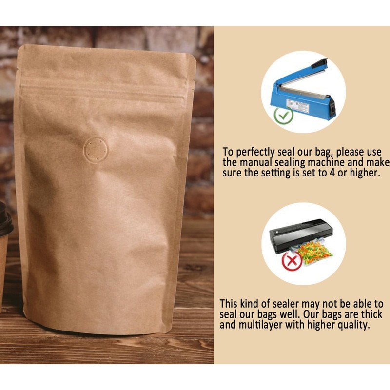 50 Pack Kraft Coffee Bags with Zipper Lock, High Barrier