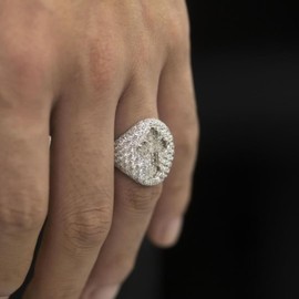 Halukakah Gold Diamond Ring Iced Out, Men's 18 Carat Real Gold Plated/Platinum Plated White Gold Ring Size Adjustable with Free Gift Box, Non-precious metal, No Gemstone