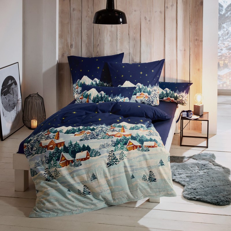 Erwin Müller Flannelette Bed Linen Blue Size 200 x 220