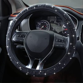 LETADUTO Bling Car Steering Wheel Cover,Crystal Rhinestone Steering Cover Universal Fit 15 inch Car Steering Wheel Protector for Women & Girl