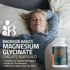 Bronson Bronson Magnesium Glycinate 200mg High Absorption Chelated Buffered Gentle On The Stomach Non-GMO, 60 Vegetarian Capsules