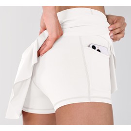 ODODOS Women's Tennis Skirts with Pockets Crossover High Waist Built-in Shorts Athletic Golf Skorts, White, Small
