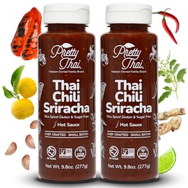 Pretty Thai Chili Sriracha Hot Sauce, Tangy Chili Sriracha Asian Hot Sauce, Perfect in Stir Fry, Marinades, and Dipping; Non-GMO, Gluten Free, Zero Sugar, Vegan, 100% Natural Ingredients 9.8 oz (277g) (2packs)