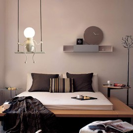 Creative LED Pendant Lighting Modern Little People Ceiling Pendant Light Fixture Adjustable Hanging Lights Kitchen Island Iron Cartoon Doll Chandeliers Bedrooms 1×E26 Baking Paint (White, One)