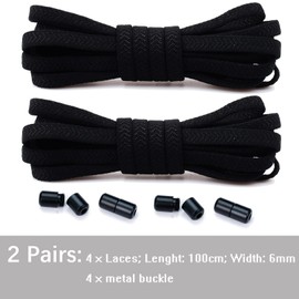 Olukssck 2 Pairs of 5 mm Wide Elastic Shoelaces Without Tying Universal Shoe Laces with Metal Lock, No Tie Shoelaces for Shoes of Different Sizes, 100 cm Long, Black