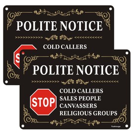 Yuzkouge No Cold Callers Sales Religious Groups Front Door Stop Sign - 2 Pack, 25 x 18 cm Rust Free Aluminum Polite NoticeSign, Weatherproof, Fade Resistant, Easy Mounting.