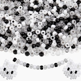 KAKW Black White Pony Beads 1000 Pcs Beads for Jewelry Making Plastic Clear Beads for Bracelet 6x9mm Transparent Beads for Hair Braiding Friendship Bracelets(Black White Gray Transparent)