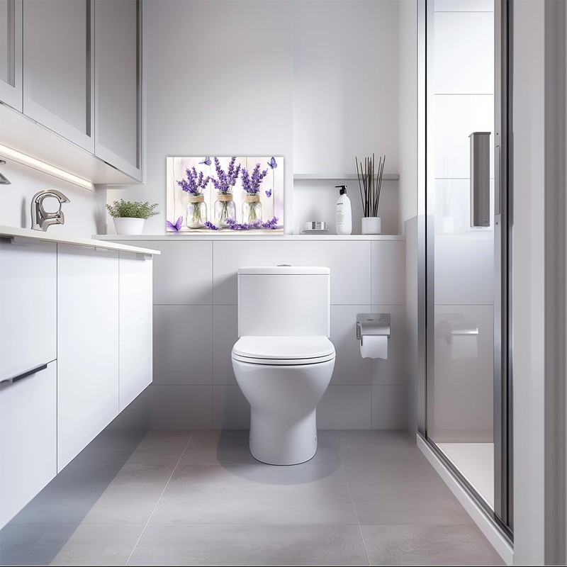 AWPANERAR Lavender Pictures Bathroom Wall Decor Purple Floral with Butterfly