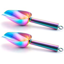 TeamFar Mini Scoop Set of 2, 3 Oz Stainless Steel Small Scoop, Colorful Canister Candy Utility Scoops Versatile for Kitchen Dispenser Buffet Jars, Healthy & Rust Free, Mirror Finish & Dishwasher Safe