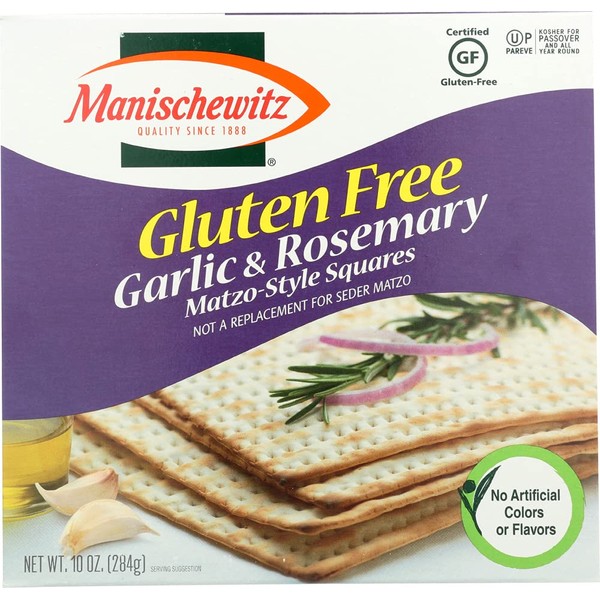 Manischewitz Gluten Free Garlic Rosemary Matzo-Style Squares, 10 Ounce - Kosher for Passover