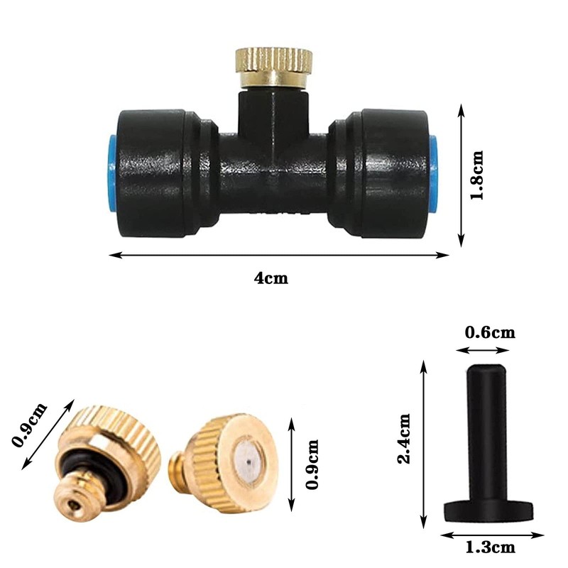 20 Pack Brass Misting Nozzle,1/4'' Slip-Lock Misting Nozzle Tees Misting