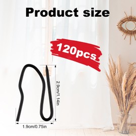 120 Pcs Curtain Hooks for Drapes, Drapery Pinch Pleat Hooks Pins for Curtains Stainless Steel Heavy-Duty Offset Pin-on Drapery Hooks Accessories Supplies for Window Door Shower Curtain (Black)