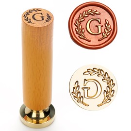 YOLAKIS Botanical Alphabet G Wax Seal Stamp with Initial Wood Handle Vintage Floral Leaves Brass Wax Stamp Head Ideal for Wedding Invites Gift Wrapping Envelopes & Christmas Cards Decor-Letter G