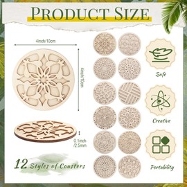 Reallnaive 39 Pcs Wood Coasters Mandala Painting Kit Color Your Own Wooden Crafts Art Supplies DIY Coasters Kit for Women, Adults and Beginners Christmas Ornament Home Decor