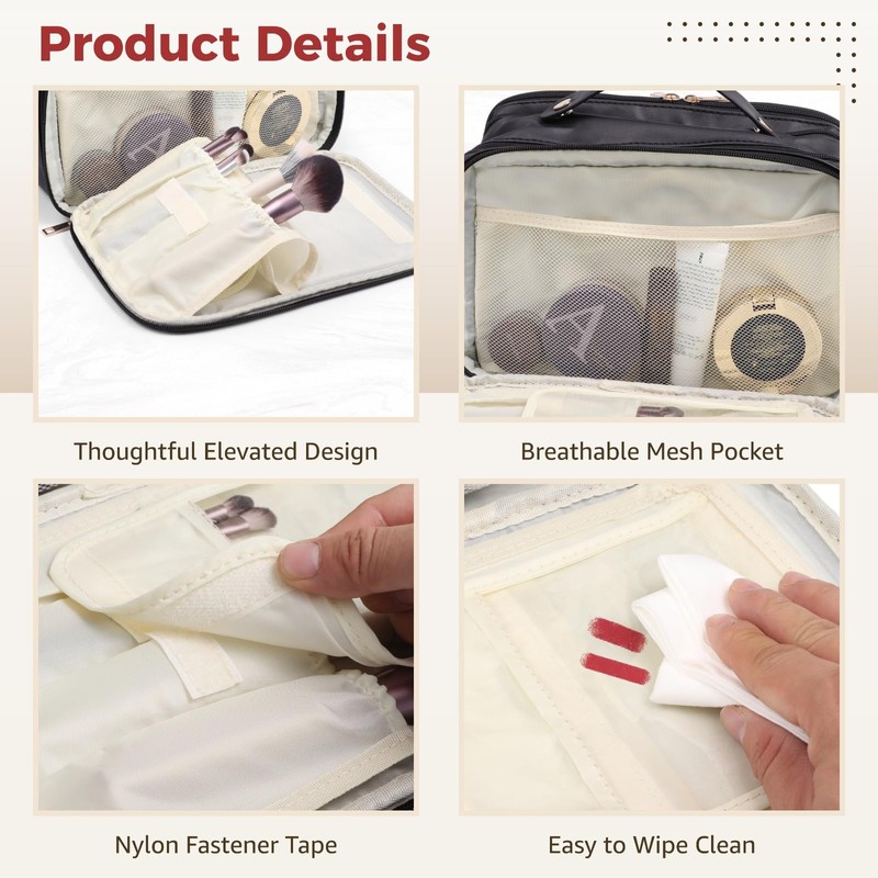 DORMIYA Black Travel Makeup Bag for Women - Large Capacity
