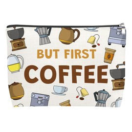 Mxrymvu Coffee Themed Gift Makeup Bag Coffee Lovers Gift for Women Funny Coffees Gifts for Coworker Friends Cosmetic Bag Barista Gifts for Friendship Birthday Christmas Travel Toiletry Bags