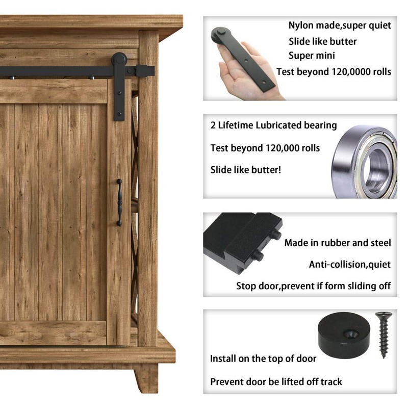 WINSOON 2.5FT Super Mini Sliding Barn Door Cabinet Hardware Kit