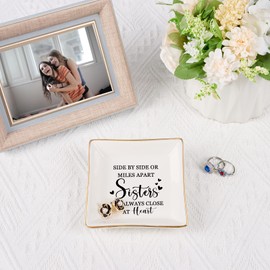 Spegiffu Spegiffu Sister Gifts Trinket Jewelry Dish- Side by side or miles apart, sisters are always close at heart, Sister Birthday Gifts Mother's Day Valentines Christmas Gift for Sister from Sister