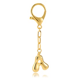 Initial Keychains for Women, Gold Fashion Charm Letter Key Chain Copper Bubble Alphabet Key Ring for Bag Purses(A)