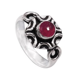 JEWELSTREZORO Cabochon-Granat Edelstein-für Herren und Damen,Geschenkartikel, 925er-Sterling Silber Band Ring Schmuck TSR1006BS_18 (64 (20.4))