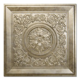 WOWSTAR 12-Pack 24"x24" Drop Ceiling Tiles, Vintage Style Waterproof Glue up Ceiling Panels Decor, Antique Gold