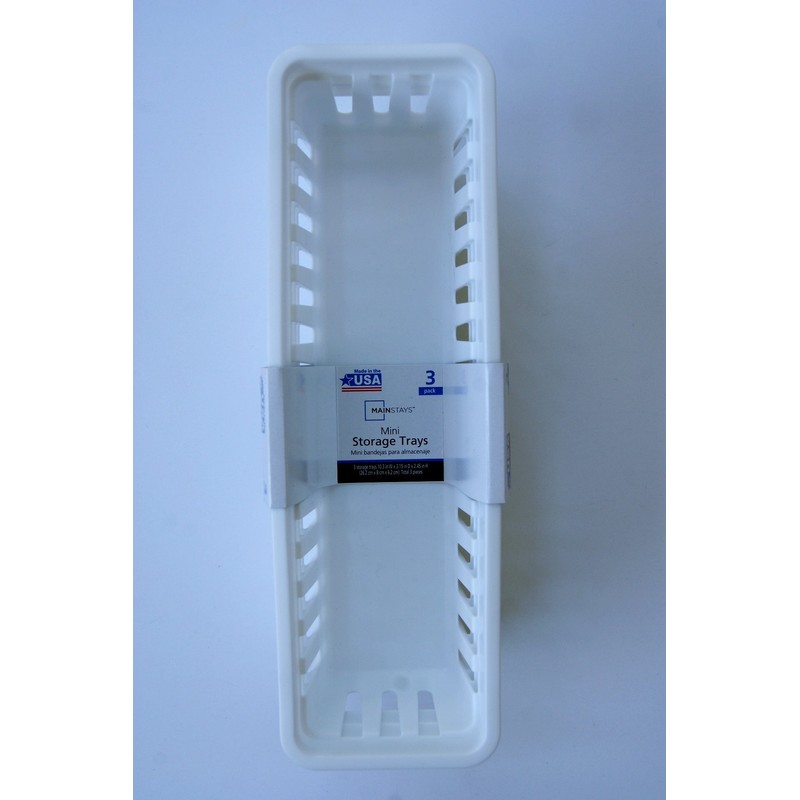 Slim Plastic Storage Trays Baskets in White- Set of 3