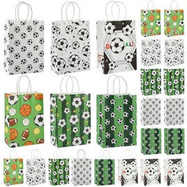 24Pcs Soccer Party Favor Paper Bags, Soccer Goodie Bags with Handles, Football Themed Party Bags Soccer Print Candy Treat Bags fur Kids Adults Football Party Supplies, 6 Color