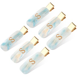 CWJCYTNSN No Bend, No Crease Flat Hair Clips with Letter for Styling, Creasless Duck Bill Hair Clips for Women Non Slip Makeup Clip - 6 pcs Initial S Blue