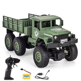 RC Car Military Truck 2.4G 6 Wheel Remote Control Off-Road Car 4 Wheel Drive Simulation Car Model Children Gift Educational Toy (Green)